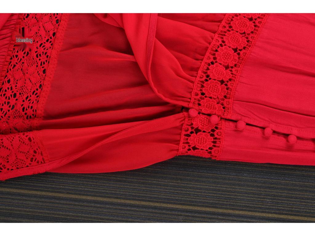 Women's V-Neck Red Dress for Travel and Vacation: Beach, Desert, and Grassland Style (F2105)