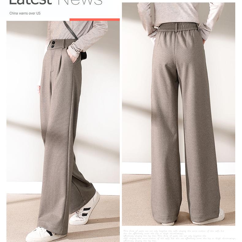 Winter Women Cotton Pants Casual Solid Color Wide Leg High Waist Female Straight Long Trousers