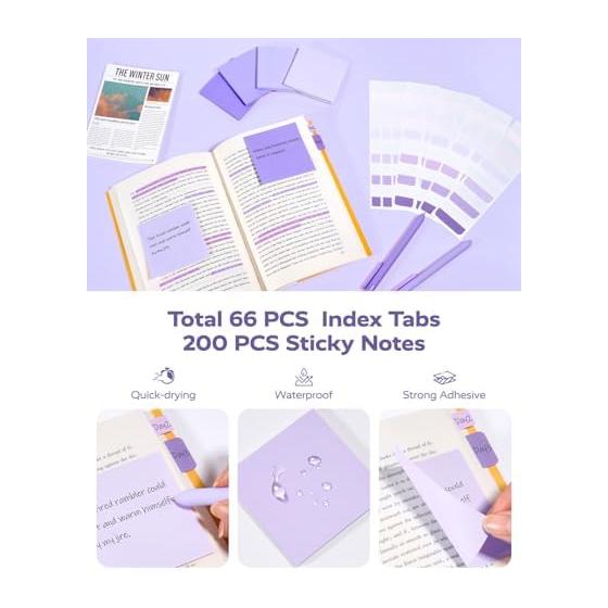 Four Candies Purple Stationery Set with Gel Pens, Correction Tape, Pastel Highlighters, Mechanical Pencil, Sticky Notes & Index Tabs - Study