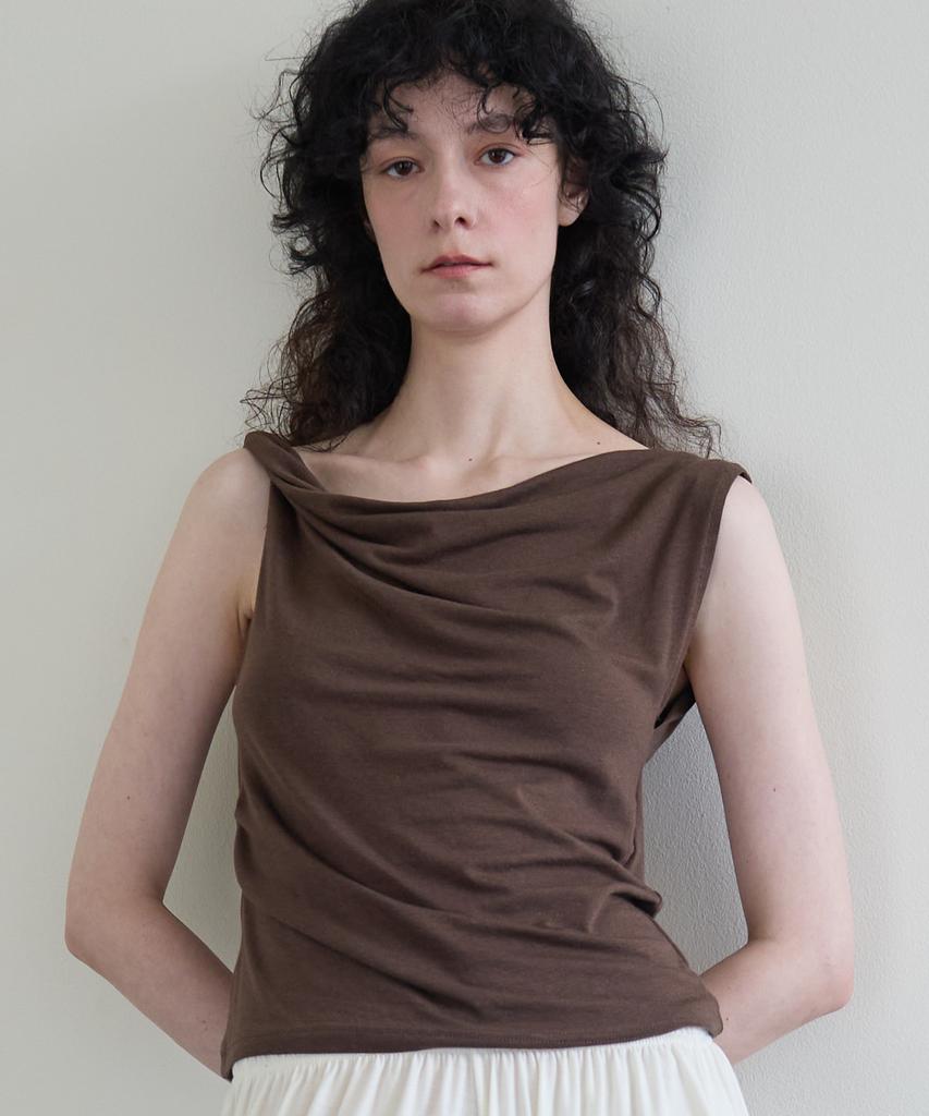 NUBELEU Jersey Draped Top Brown