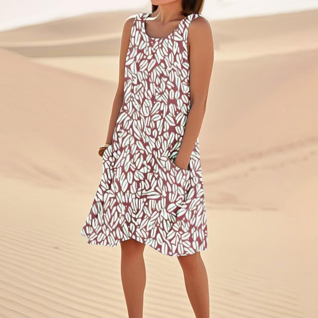 Women's Casual Summer Floral Print Sleeveless Pocket Dress