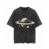 Vintage Acid Washed Black Oversized T-shirt Retro Saturn Planet Star Print Casual Streetwear Unisex Cotton Tee