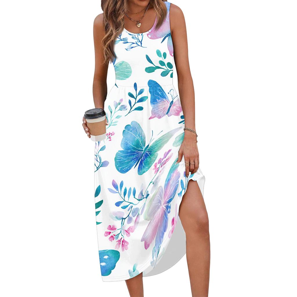 Womens Maxi Dress Boho Maxi Dress Floral Maxi Dress Long Dresses for Women Sleeveless Summer Maxi Dress Casual Style