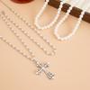 Multilayer Imitation Pearl Choker Necklace for Men Women Goth Jesus Cross Pendant Party Jewelry Accessory