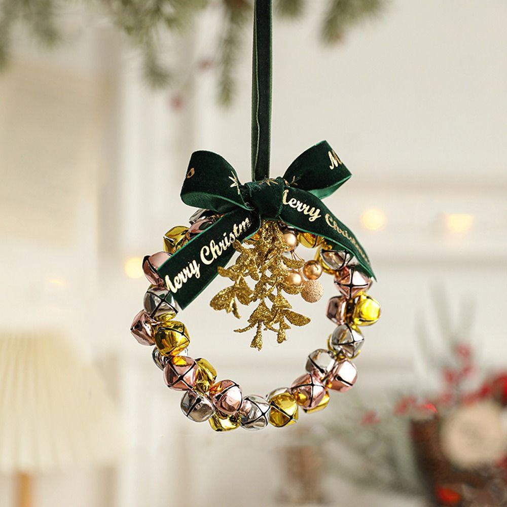 DIY Wreath Bow Bells Wreath Pendant Iron Xmas Tree Hanging Bells Wedding Supplies