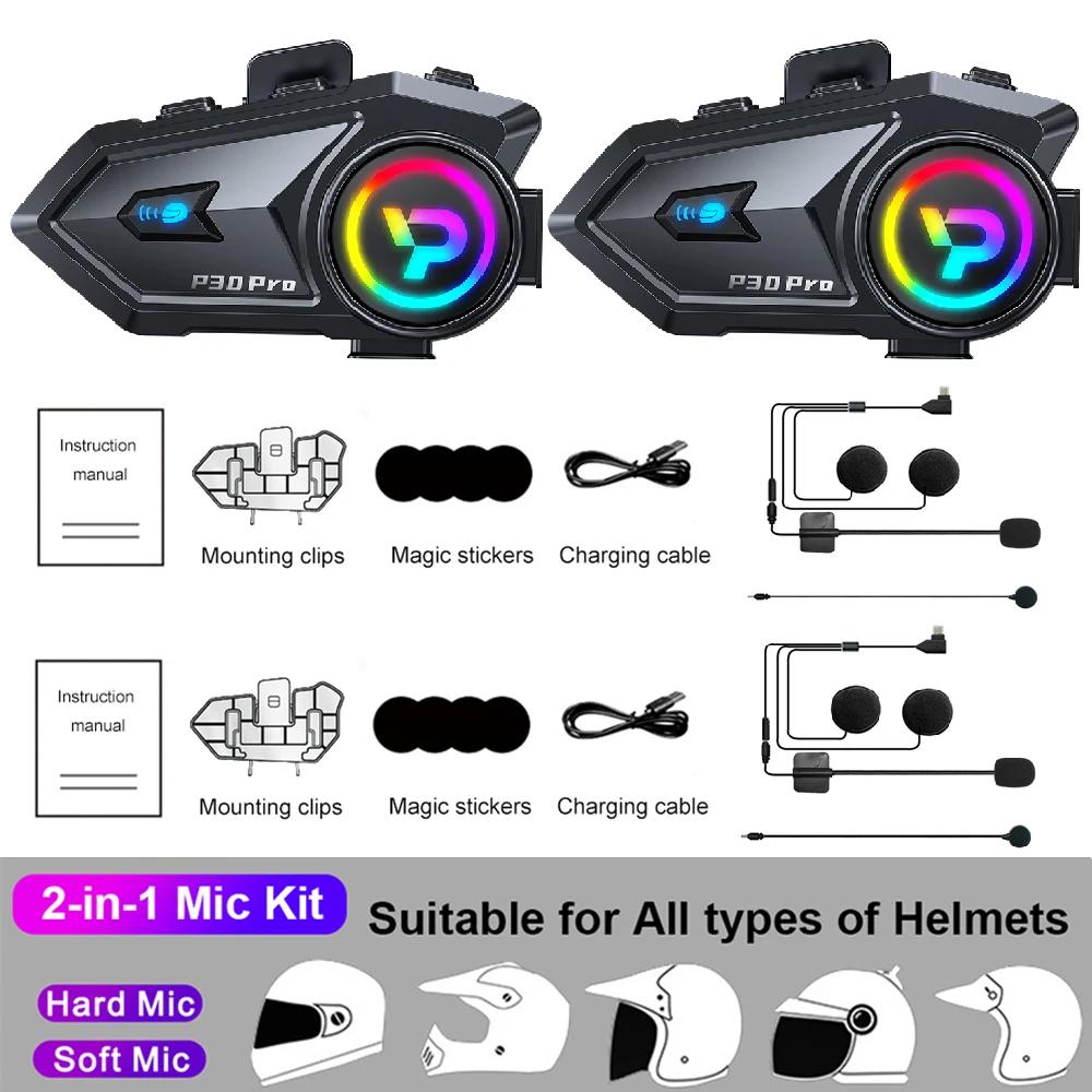1/2pcs BT6.0 Motorcycle Helmet Intercom 500M Intercomunicador Moto Walkie Talkie 1000Mah Music Share Interphone Wireless Headset