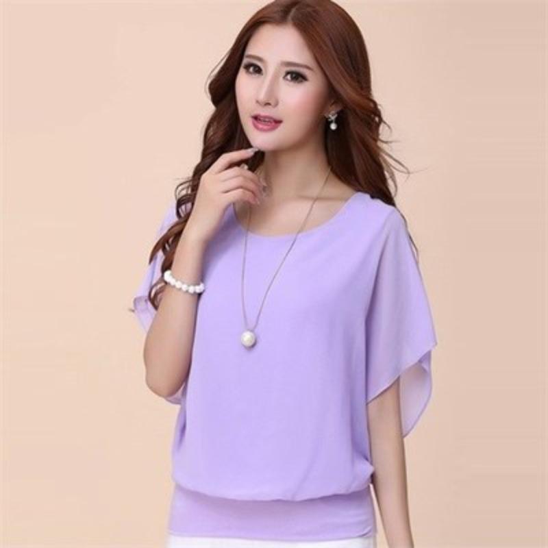 Spring and summer new plus-size women's fat mm summer bat shirt short-sleeved women's T-shirt loose slimming chiffon shirt top for women