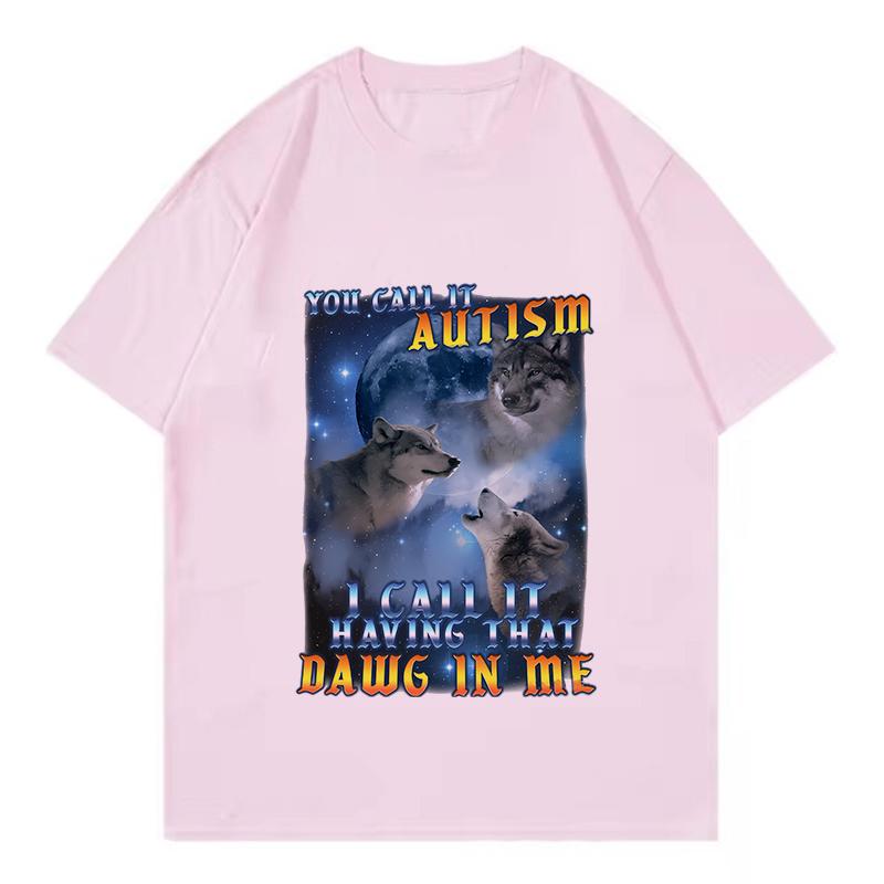 Shirt Vintage Autism Wolf Design T Shirts Unisex Women Cat Tshirt Round Neck Short Sleeve Trendy Tee Shirt Street Style Tops