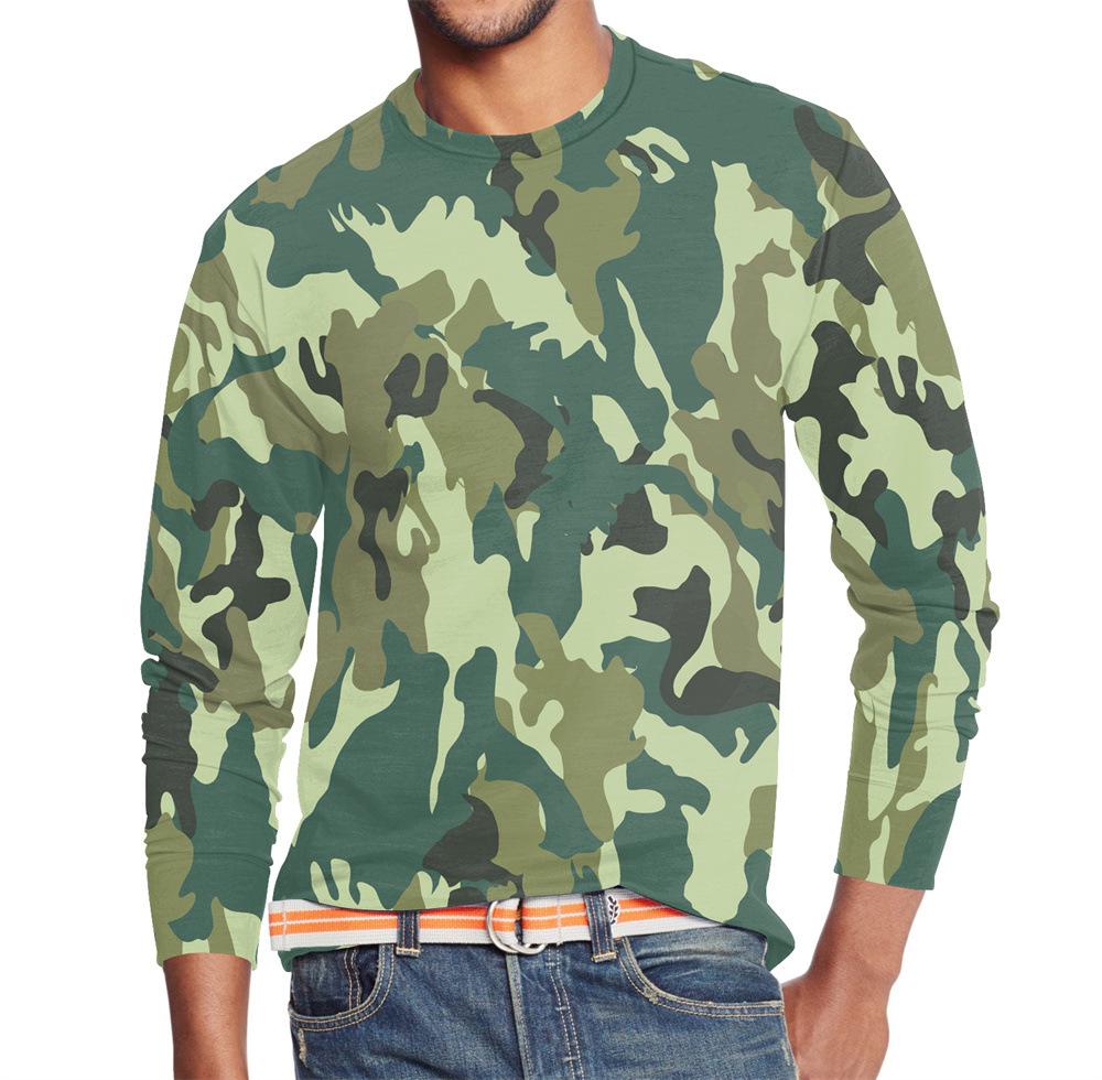 Men's Summer Long Sleeve 3d Camouflage Graphic Print T-Shirt Top Men Streetwear Clothing O Neck Long Sleeve T-Shirt Women's Pullover