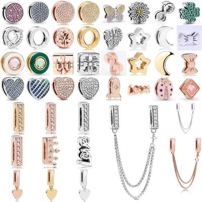 Cuore Trifoglio Rame Riflessi Rotondi Perline Clip Charms Adatti Bracciale Originale Donna Accessori Fai da Te