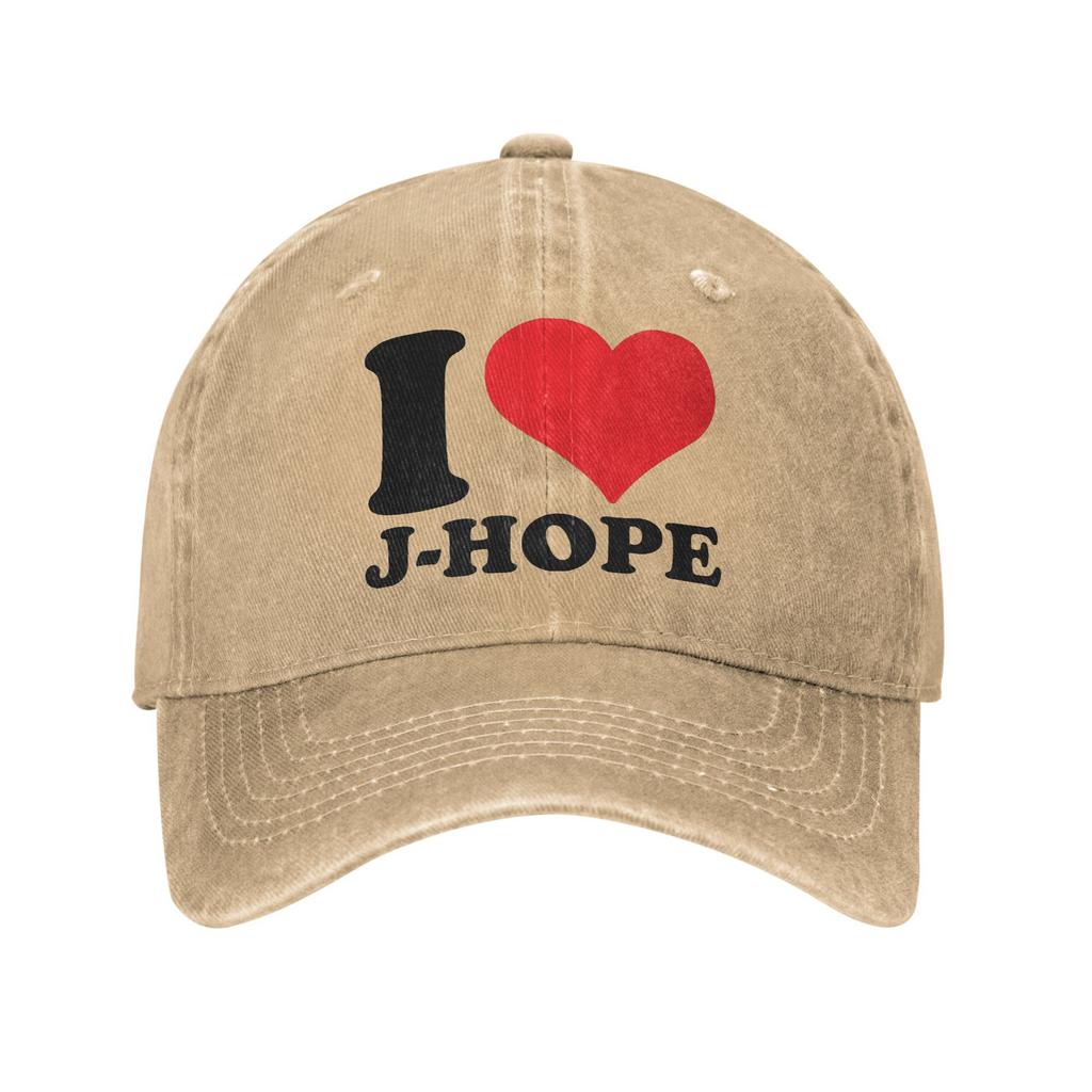 Fashion I Love J-Hope Baseball Cap Unisex Style Distressed Cotton Sun Cap Outdoor All Seasons Travel Adjustable Hats Cap