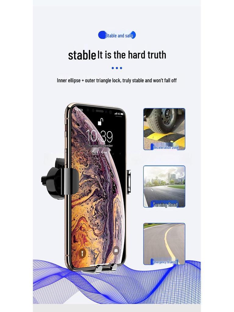 Gravity Car Phone Holder with Metal Spiral Hook - Anti-Shake Air Vent Mount for Navigation