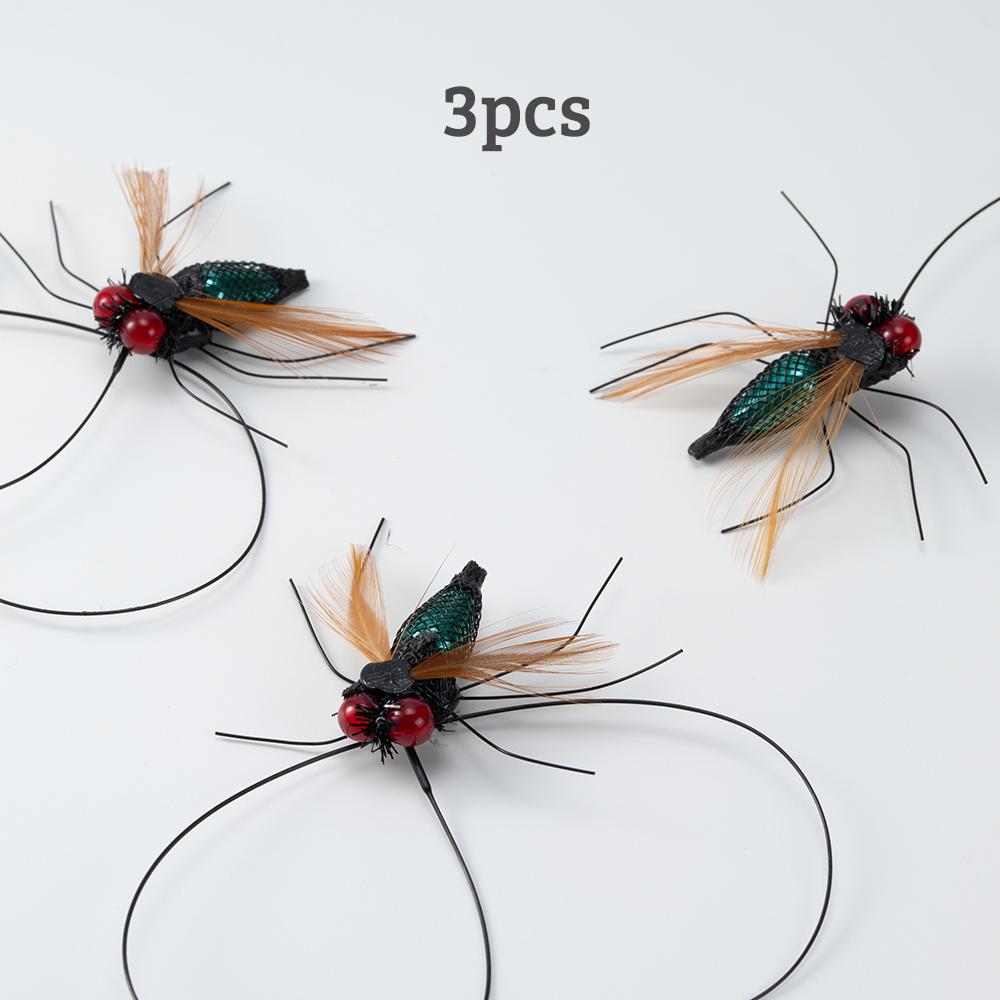 

5pcs/3pcs Cat Toys Replacement Head Cat Teaser Stick Green Insects Flies Pet Toy