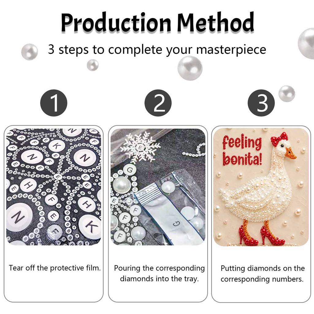 Cute Duck Pearl and Diamond Painting Art Kit. DIY Gemstone Beading Craft Kit. Home Wall Decoration