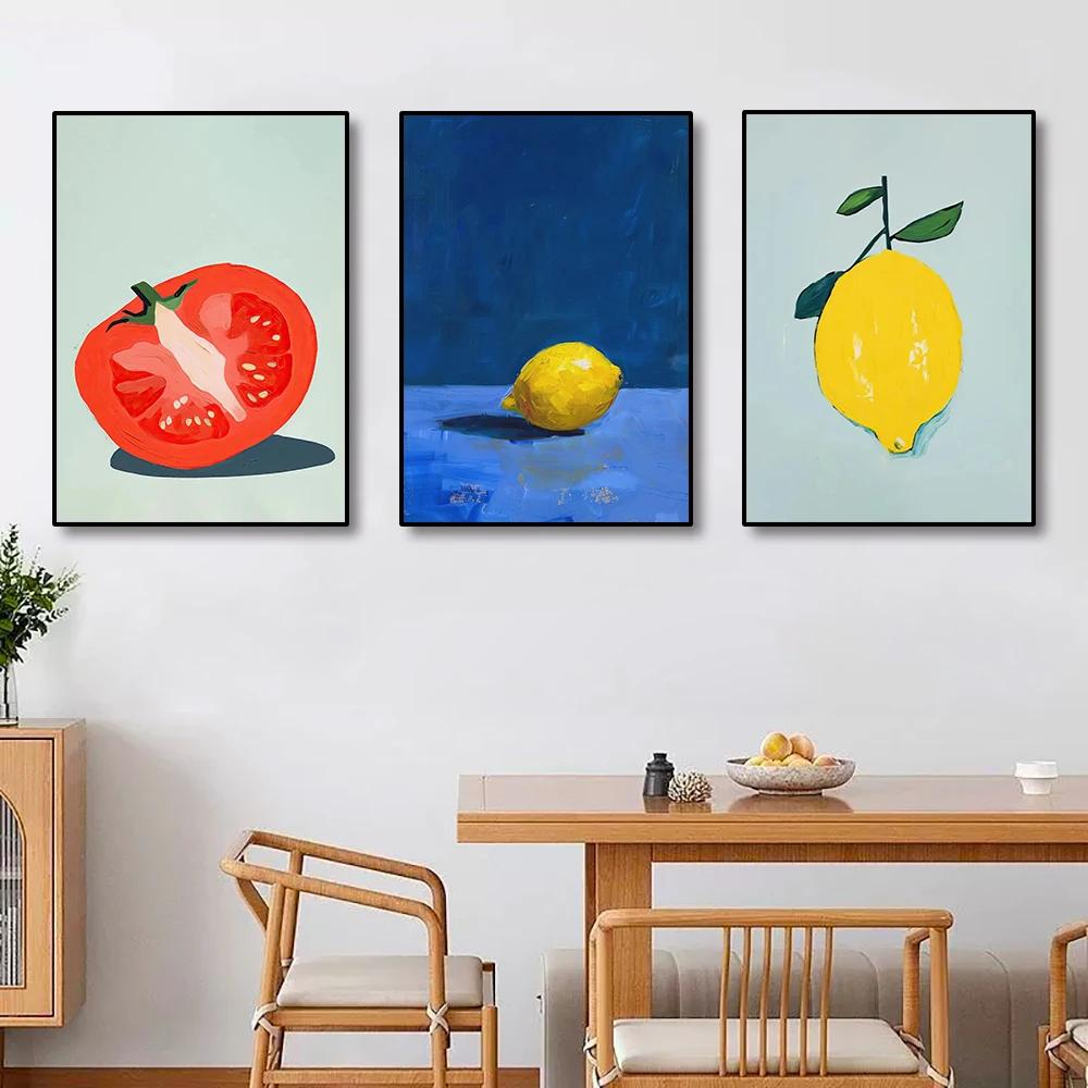 Colorful Modern Abstract Fruit Canvas Prints Maximalist Peach Strawberry Watermelon Wall Art Poster for Living Room Home Decor
