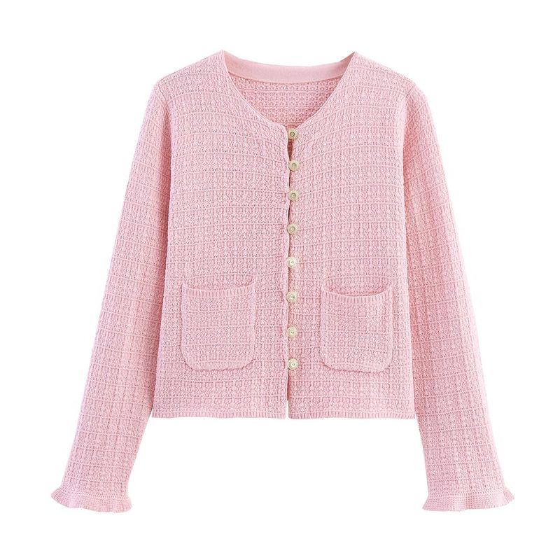 Kaslead New Women Clothes Western Style Fashion Simple Laminated Decoration Long Sleeve Knitted Outerwear