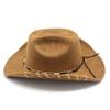 Cool Metal Chain Western Cowboy Hat Big Brim Visor Hat Fashionable Suede Jazz Hat