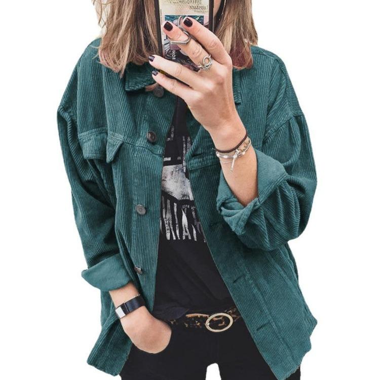 New Women Corduroy Jacket Button Casual Coat Fall Winter