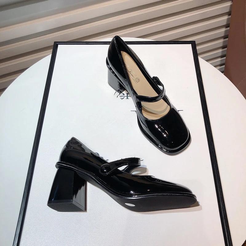 

2024 Весна Осень Женские Туфли с пряжкой Кожаные Квадратные Головки Квадратный Каблук Однотонные Женские Туфли 40