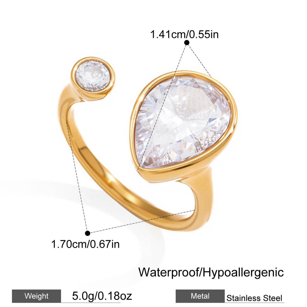 Yori Fashion Shiny Cubic Zirconia Ring 18K PVD Plated Stainless Steel  Temperament Popular Waterproof Jewelry Gift Accessories