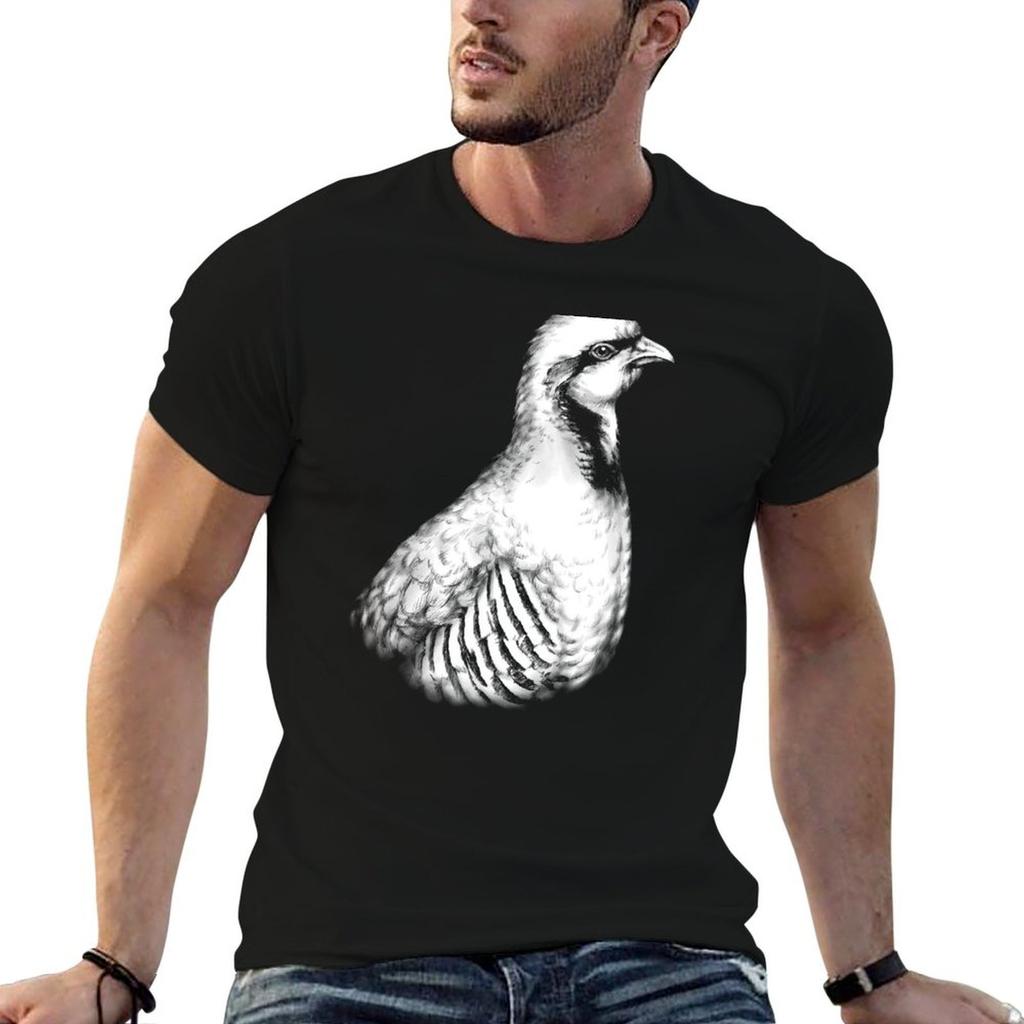Chukar Partridge Portrait Dark Background Tshirt Plus Size Summer Short Sleeve Tshirt