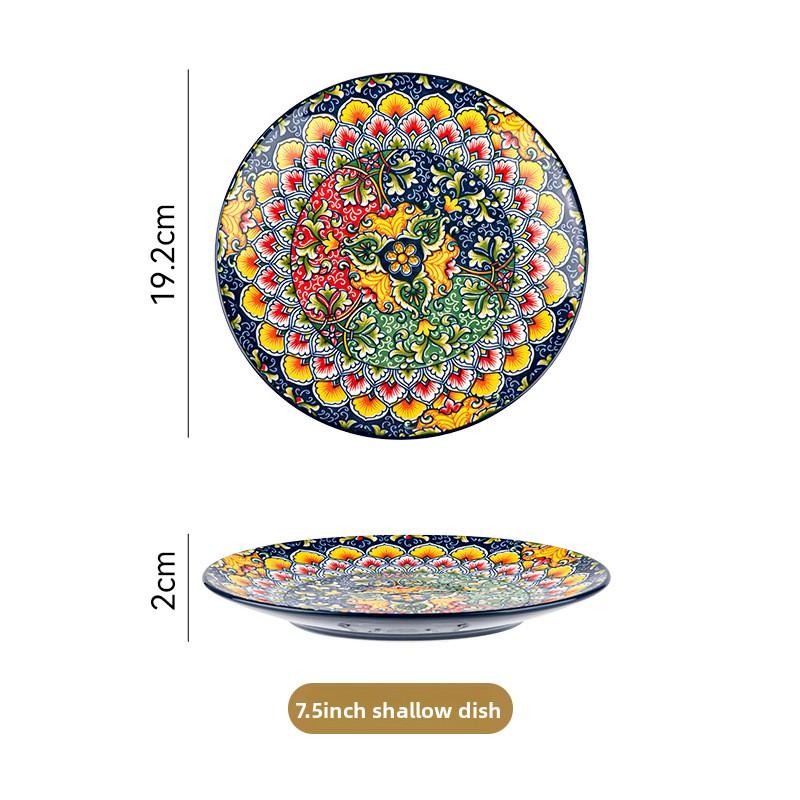 Bohemian Retro Dinnerware Set Salad Bowl Cutlery Ethnic Style Tableware for Home