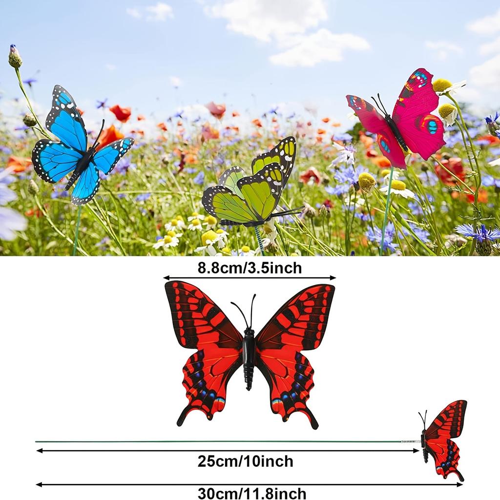 10-50pcs Butterflies Decoration Stakes Waterproof Colorful Whimsical Butterfly Stakes Ornaments Garden Yard Home Party Decor