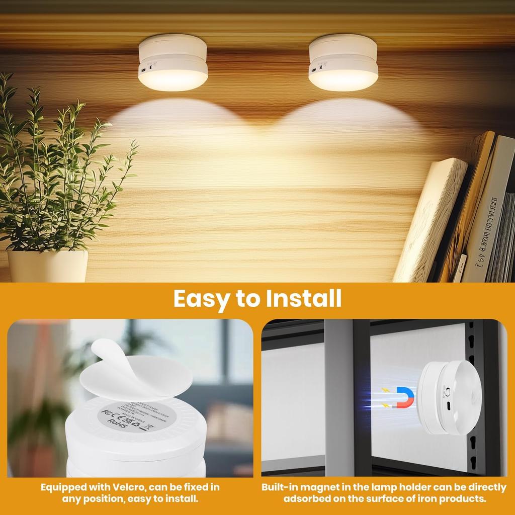 Rechargeable Motion Sensor Night Light 360° Rotatable Magnetic LED Lamp Auto On/Off Cordless Lighting for Stairs Closet Bedside