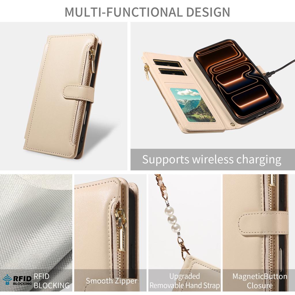 Faux Leather Phone Case for Samsung S26 S25 S24 23 S22 S21 S20 Plus FE Ultra Edge Magnetic Button Closure Wallet ZIPPER AndRFID