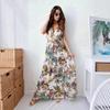Women's V Neck Sleeveless Tropical Print Maxi Dress High Waist A Line Casual Beach Dress