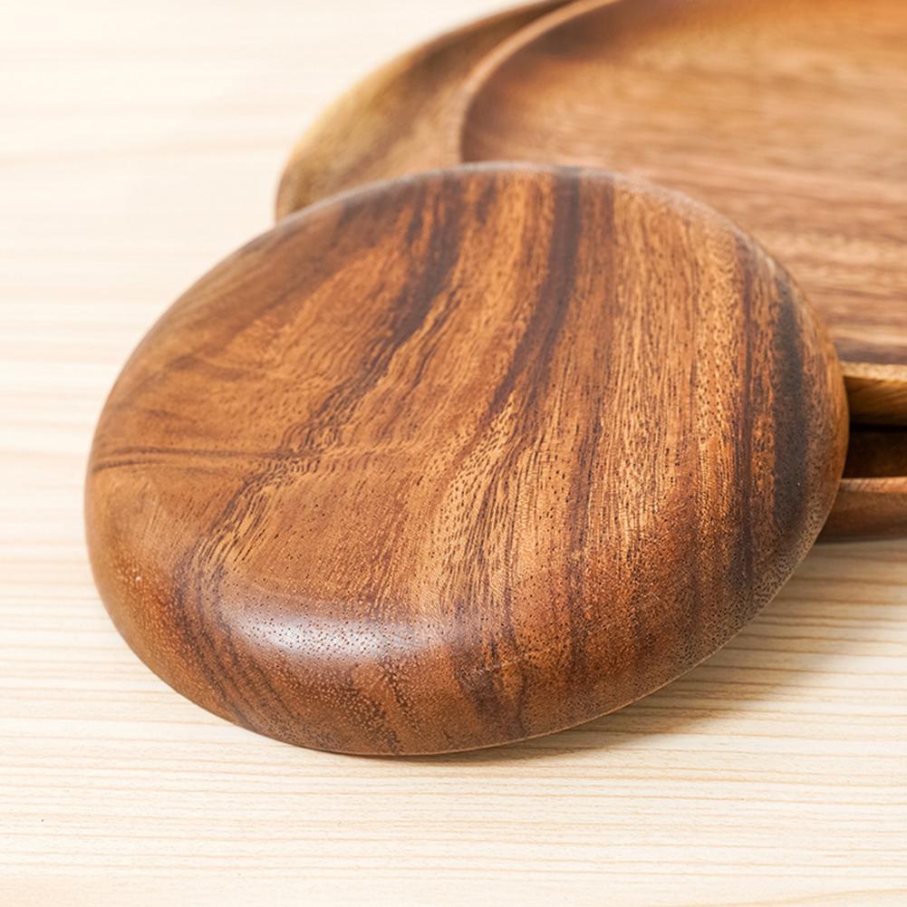 Whole Wood Lovesickness Wood Solid Wooden Pan Plate Fruit Dishes Saucer Tea Tray Dessert Dinner Plate Round Shape Tableware
