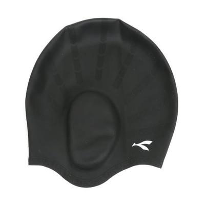 KNK Silicone Swim Cap for Mens & Women with Long Hair, 3D Ear Cover, Nose Clip & Ear Plugs Set (Black)