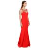 Fierte Women's Evening Dress Azr4383 Round Neck Drop Carving Crepe Fish Green Coral Red