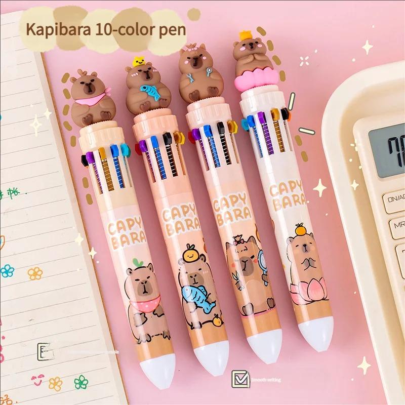 Kawaii Capybara Multicolor Pen 0.5Mm Colorful Ink Pen Cartoon Creative Gel Capybara Pen Ten-Color Brown Colorful 10-Color