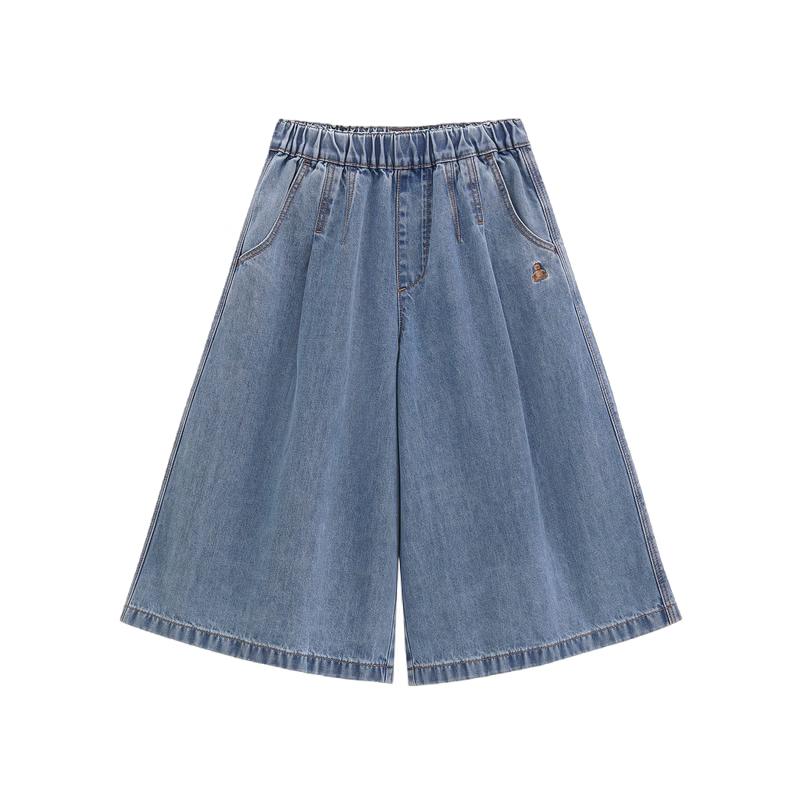 GAP Girls Embroidered Loose-Fit Wide-Leg Cropped Denim Pants 160/64