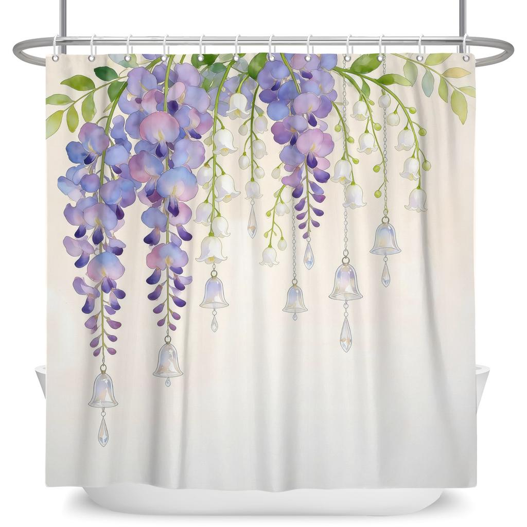 Watercolor Floral Shower Curtain Leaves Flowers Waterproof Bath Curtain For Bathroom Decor Polyester Fabric With Hooks Included