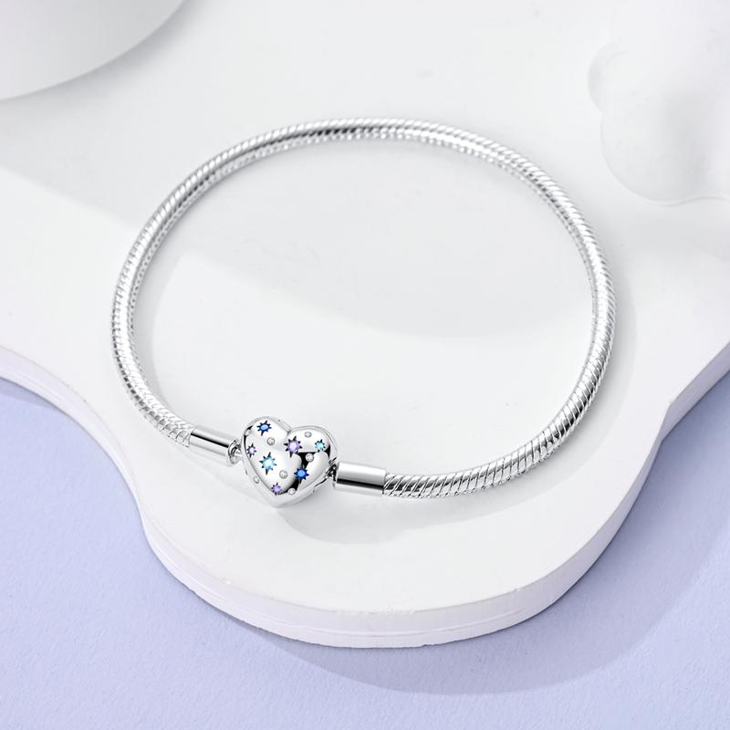 Original Bracelets 925 Silver Snowflake Heart Safety Chain Charms Bead Bracelet For Birthday Wedding Jewelry DIY Making