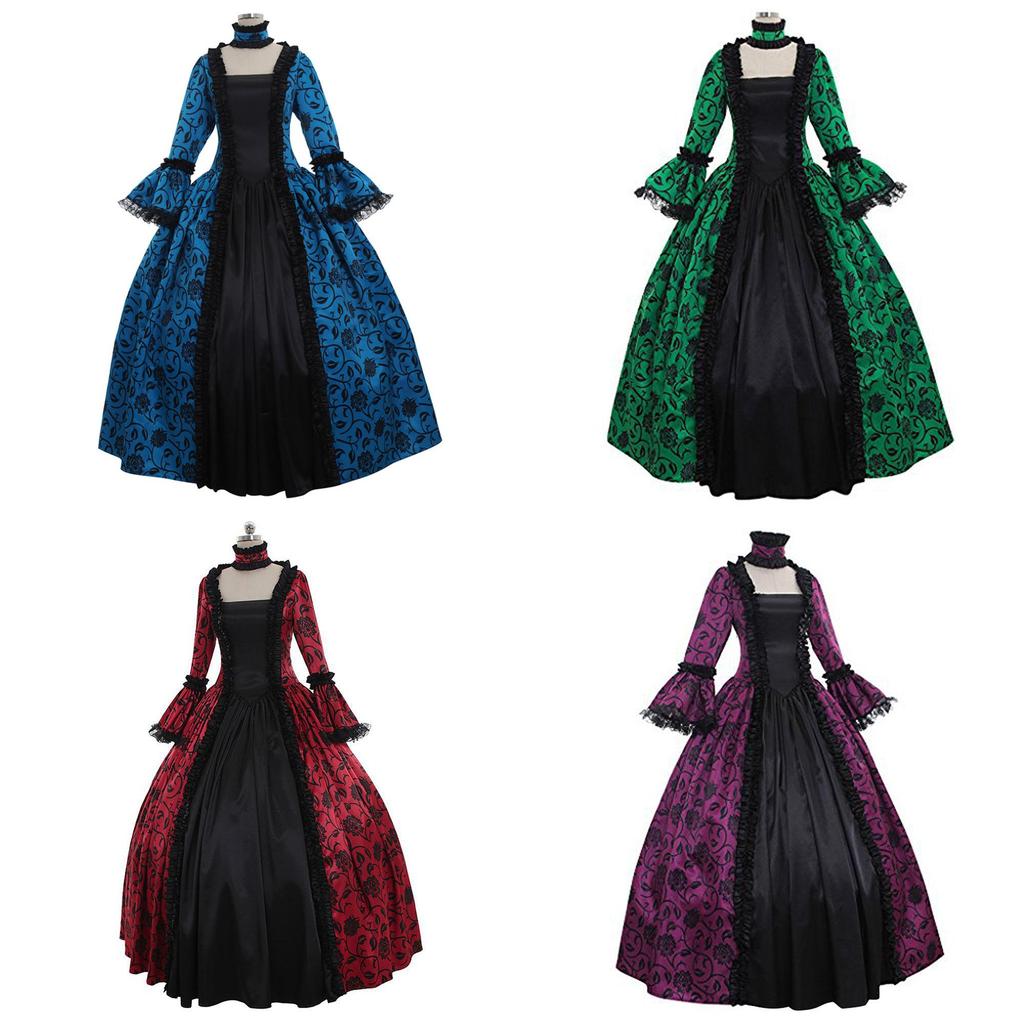 Elegant Vintage Floral Print Maxi Dress With U Neckline And Long Flared Sleeves In Multiple Colors