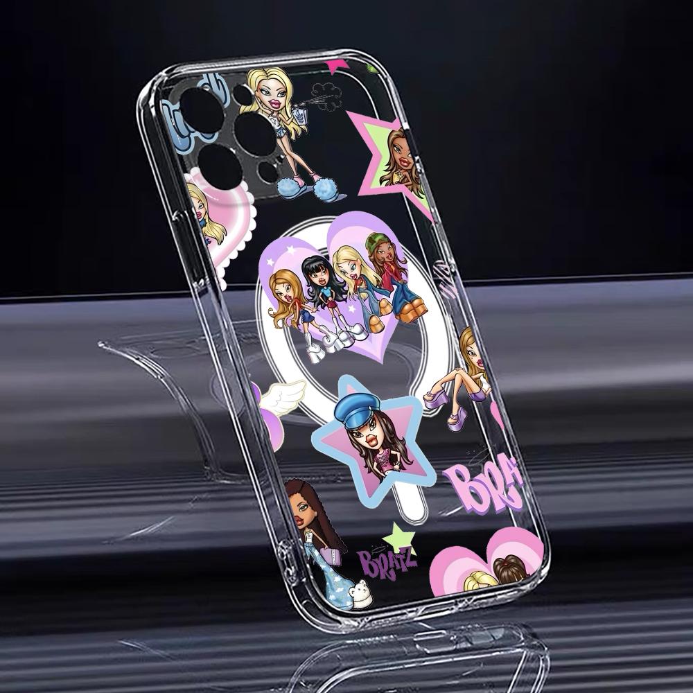 Fashion Girl B-BratzS Phone Case For iPhone 17 16 15 14 13 12 Pro Max Plus With Magnetic Crystal Clear Case Wireless Charge