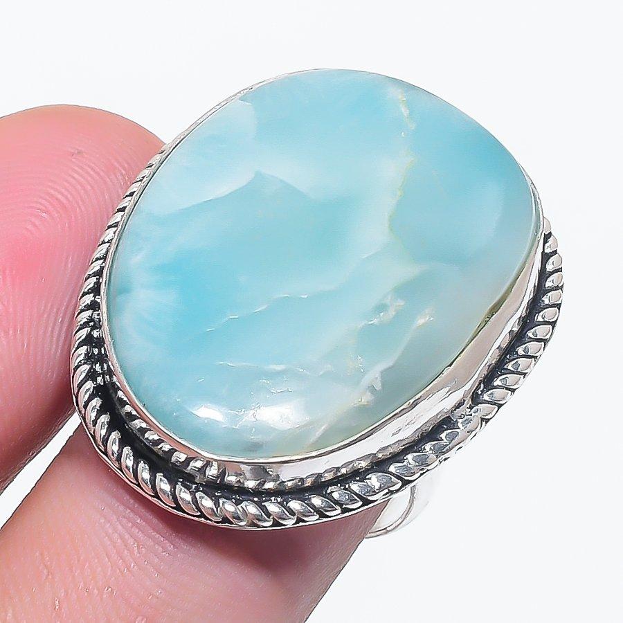 Larimar Gemstone 925 Sterling Silver Jewelry Ring Size 7