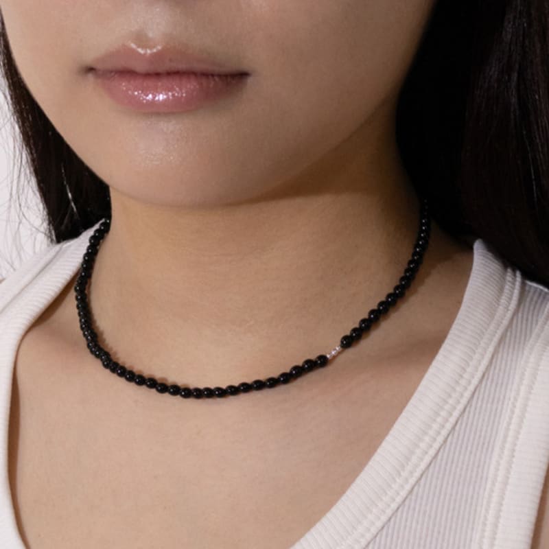 Kiee Oshimu (Silver925) 302 Black Bold Beads Necklace