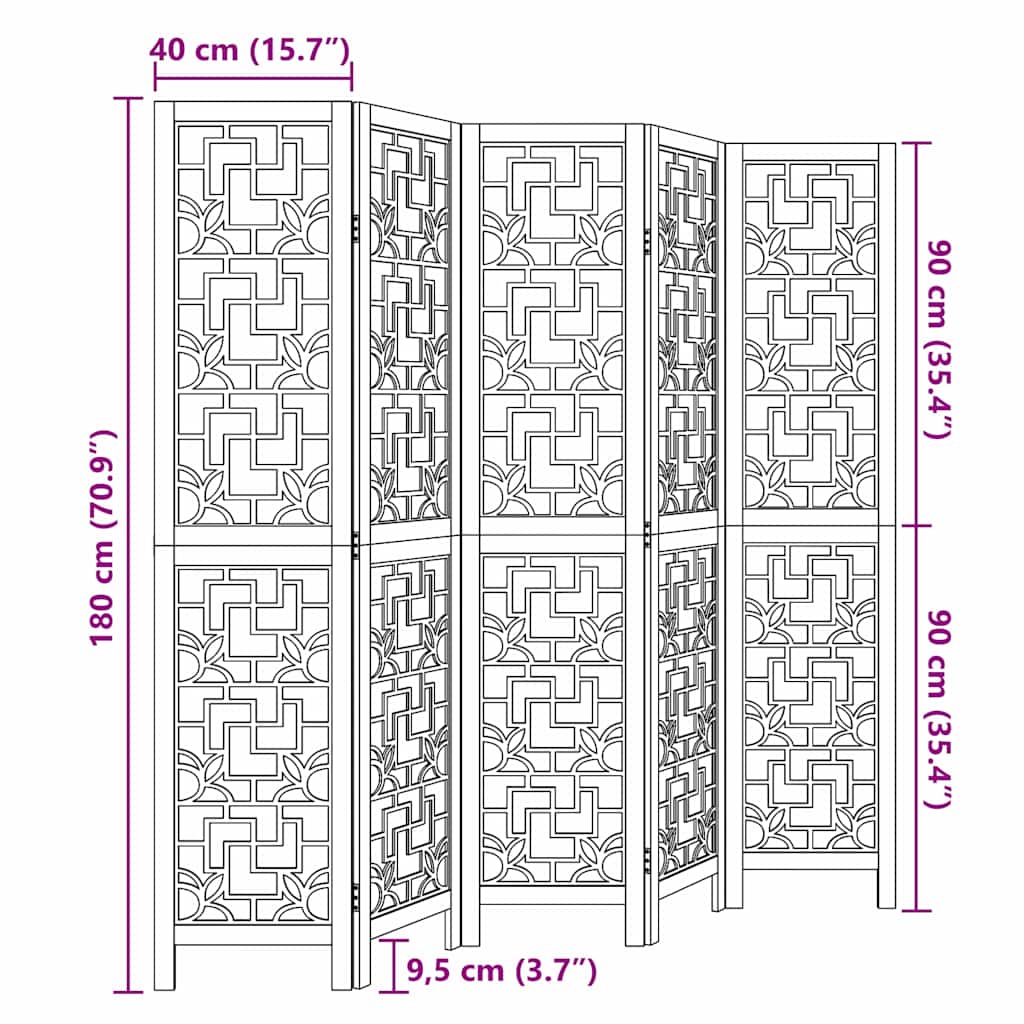 Vidaxl Parawan Pokojowy, 5-Panelowy, Brązowy, Lite Drewno Paulowni