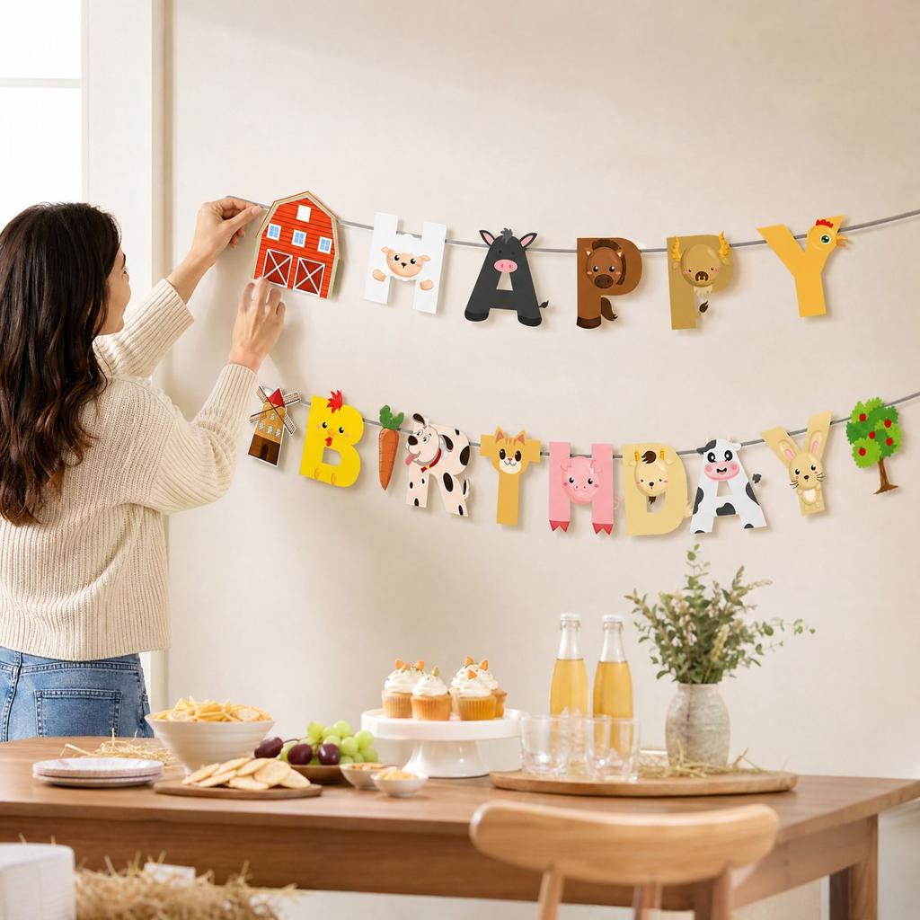 Farm Animal Party Bunting Barnyard Birthday Decoration for Kids