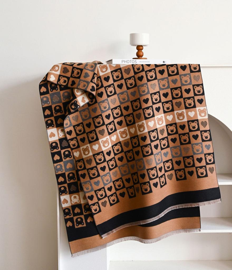 Cartoon Love Bear Imitation Cashmere Thermal Scarf Korean Sweet Fashion Versatile Long Shawl