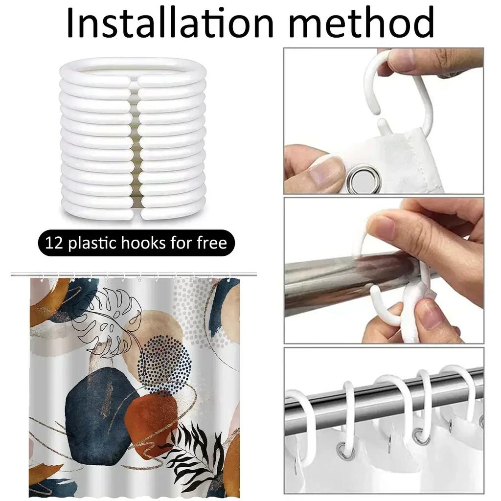 Boho Wodoodporna Zasłona Prysznicowa Zasłona Łazienkowa z 12 Haczykami 72" x 72" Nowoczesny Zestaw Zasłon Prysznicowych z Nadrukiem Roślinnym do Łazienki