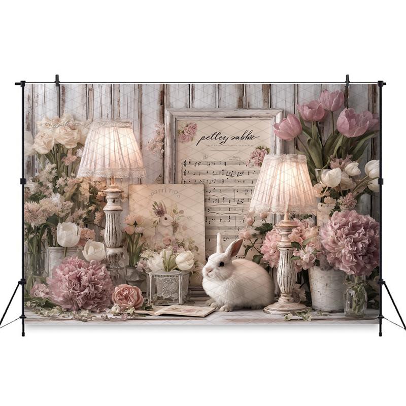 Mocsicka Easter Photography Backdrop Pink Flower Rose Bee Rabbit Wooden Door Decorations Baby Birthday Party Festival Background