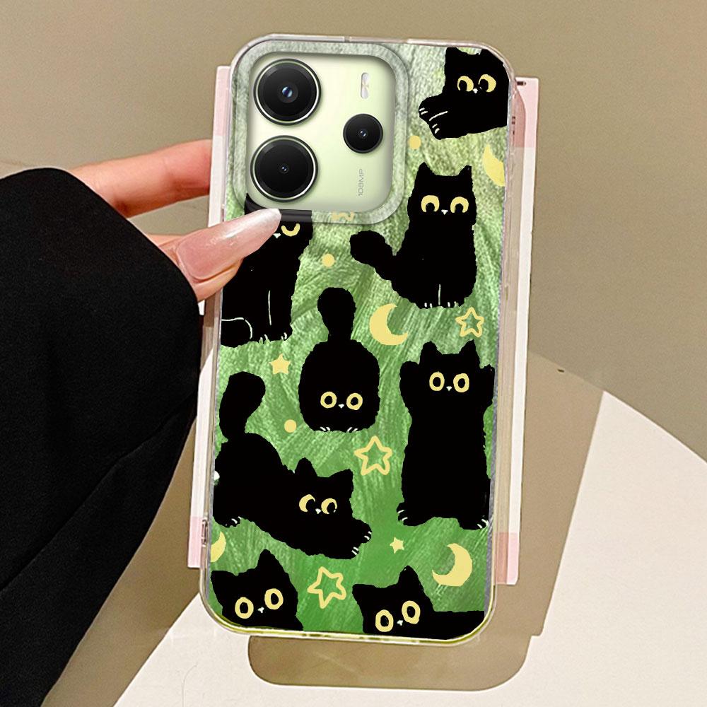 Cute Moon Black Cat Phone Case for Xiaomi Redmi Note 14 13 Pro Plus 13C A5 13T 14T Poco C71 C65 Shell Girls Back Silicone Cover