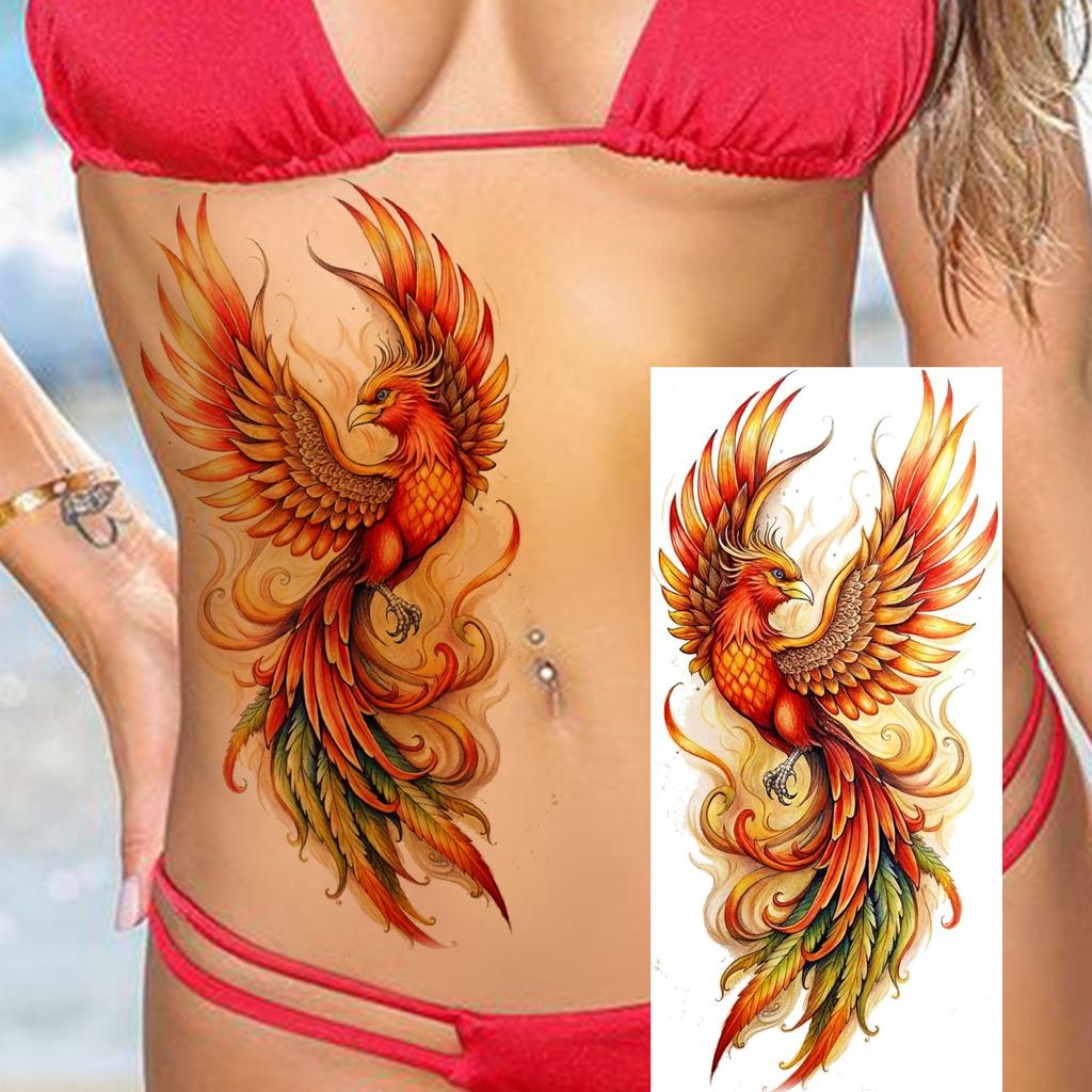 1 Sheet Phoenix Watercolor Temporary Tattoos For Women Girls Fake Covers Up Water Transfer Tattoo Sticker Adults Arm Waist Thigh