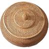 Round Rattan Boxes with Lid Hand-Woven Multi-Purpose Wicker Tray 11 Inch Picnic Food Bread Table Storage Basket (28x13cm)