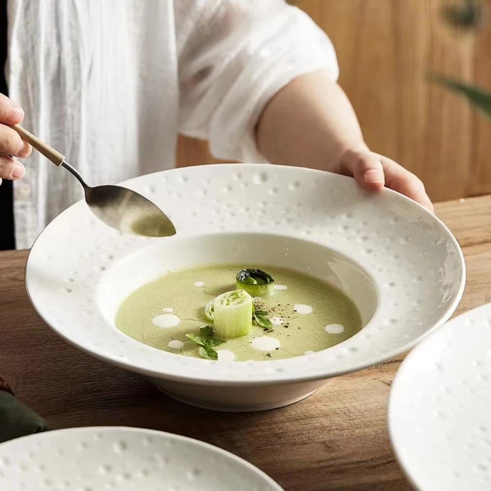 High Feeling Hotel Plate Western Pasta Ceramic French Creative Salad Straw Hat  White